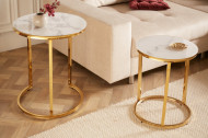 Design bijzettafel set van 2 ELEGANCE 50cm wit kristalglas met marmer decor gouden frame