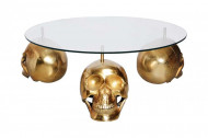 Design salontafel SKULL XXL 90 cm goud rond glazen blad metalen schedel handgemaakt