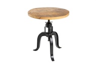 Height adjustable side table ENGINEER 50cm mango wood industrial design solid round iron