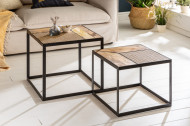 industriële salontafels Mangohout met vlechtwerk set van 2 LOUNGE 50 cm