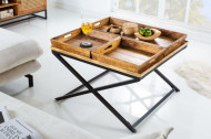 Massieve salontafel 80cm mangohout incl. 3 uitneembare dienbladen