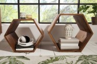 Massieve set van 2 cubes HEXAGON Sheesham Stone Finish bijzettafels