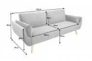 Retro 3-zitsbank 215 cm zilvergrijs fluwelen met slaapfunctie