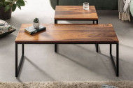 Set van 2 design salontafels ELEMENTS 100cm Sheesham stone finish metalen frame