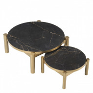 Eichholtz SALONTAFEL QUEST SET VAN 2 Geborsteld messing afwerking | keramiek marmer look