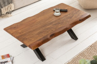 Massieve boomstam salontafel MAMMUT 110cm Acacia Honing afwerking zwart X-frame