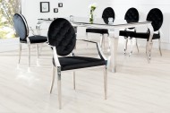 MODERN BAROCK fauteuil combineert symbiose van roestvrij staal en hoogwaardig zwart fluweel met knopen