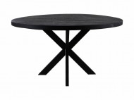 Ronde zwart massief mangohout eettafel 130 cm Zwart - Mangohout/ijzer