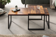 Set van 2 design salontafels ELEMENTS 100cm Sheesham stone finish metalen frame