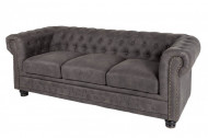 Chesterfield 3-zits bank 205cm vintage grijs taupe met knoopsluiting en veerkern