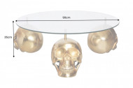 Design salontafel SKULL XXL 90 cm goud rond glazen blad metalen schedel handgemaakt