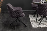 Draaibare design stoel donkergrijs fluweel in retrostijl met decoratief quiltwerk