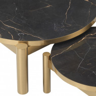 Eichholtz SALONTAFEL QUEST SET VAN 2 Geborsteld messing afwerking | keramiek marmer look