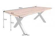 Industriele boomrand eettafel WILD 180cm naturel notenhout look met X-frame