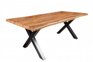 Industriele boomrand eettafel WILD 200cm naturel notenhout look met X-frame