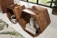 Massieve set van 2 cubes HEXAGON Sheesham Stone Finish bijzettafels