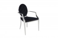 MODERN BAROCK fauteuil combineert symbiose van roestvrij staal en hoogwaardig zwart fluweel met knopen