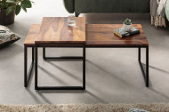 Set van 2 design salontafels ELEMENTS 100cm Sheesham stone finish metalen frame