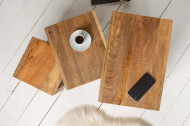 Solide set van 3 bijzettafels MAKASSAR 45 cm naturel mangohout
