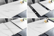 Uitschuifbare wit keramisch eettafel160-200cm wit keramisch marmer zwart metalen onderstel