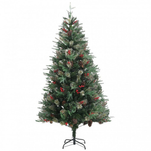 Brad artificial cu varfuri ninse, decorat cu Conuri si fructe de padure, 150 cm