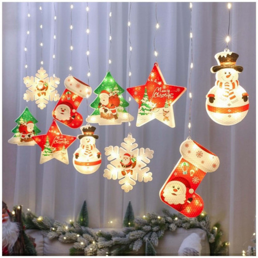 Instalatie perdea de lumini interior, 10 figurine LED Alb Cald
