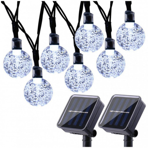 Instalatie solara Globulete Cristal LED, 100 led, Alb Rece