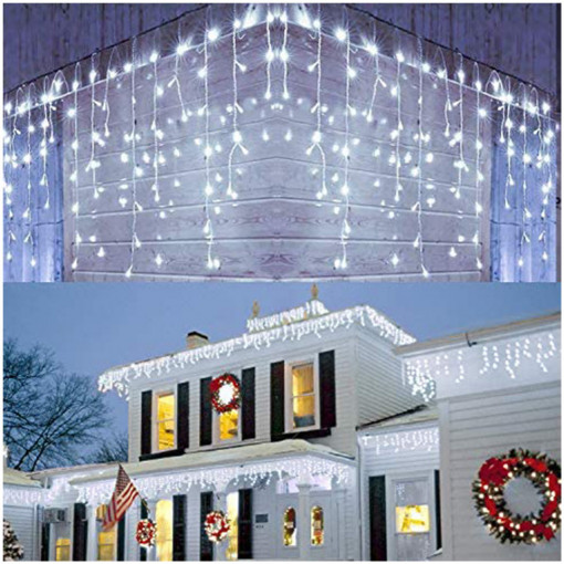 Set 7 x Instalatie franjuri, 50 metri, 1300 LED-uri, Alb Rece