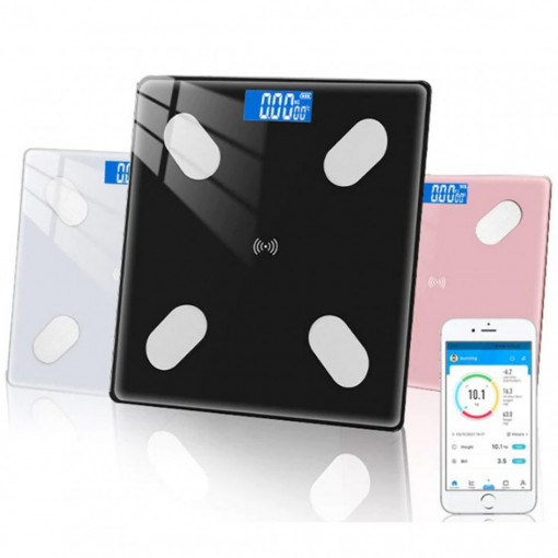 Cantar Bluetooth cu analiza corporala, functie BMI, sticla