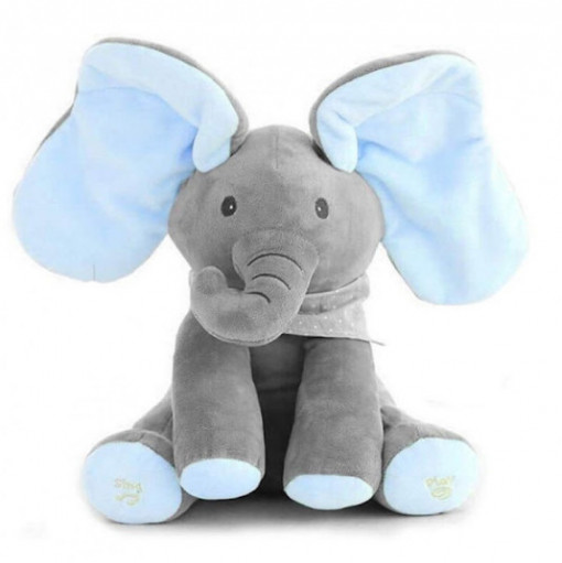 Elefant interactiv din plus - vorbeste, canta si flutura urechile - Peek a Boo - Albastru