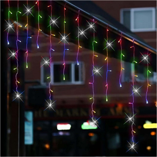 Instalatie perdea franjuri cu FLASH alb rece, turturi interconectabili, 40 metri, 960 LED, Multicolor