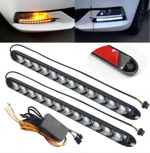Set lumini auto LED DRL cu semnalizare dinamica, 12 module
