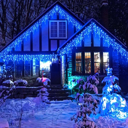 Instalatie franjuri cu FLASH alb rece, 50 metri, 1000 LED turturi, Albastru, fir gros