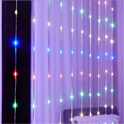 Instalatie perdea 3m x 3m, 384 led de exterior, tip banda cu led turnat, interconectabila, Multicolor