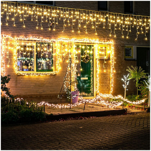 Set 7 x Instalatie franjuri, 68 metri, 1700 LED-uri, Alb Cald