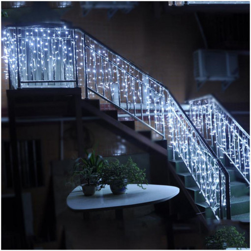 Instalatie Perdea de exterior, cablu siliconic, 120 Led-uri V8, 5 x 1 m, Alb Rece