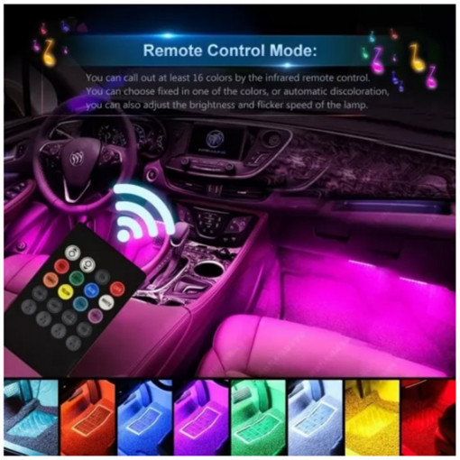 Lumini ambientale auto, 12 LED RGB cu telecomanda
