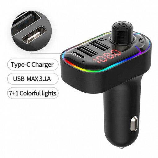 Modulator FM, Bluetooth, MP3, USB type C, Fast Charge