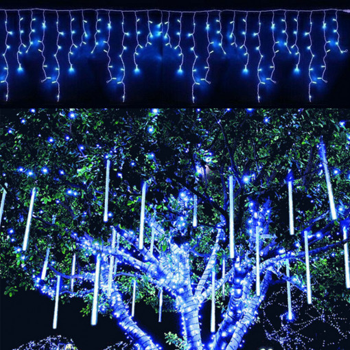 Set 16 Turturi curgatori + Instalatie franjuri 16 metri, 400 LED-uri, Albastru