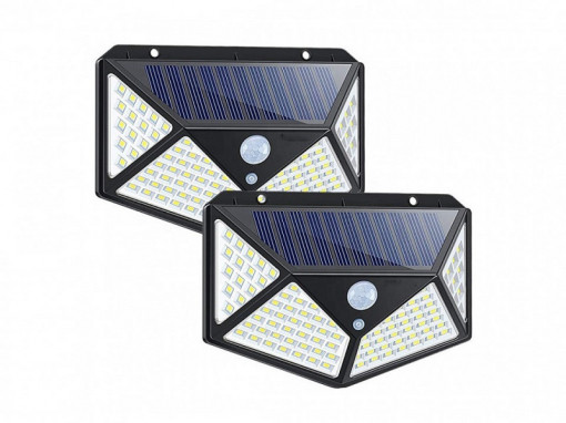 Set 2 x Lampa 100 LED cu panou solar, senzor de miscare