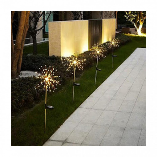 Set 2 x Lampa solara artificii cu suport metalic, 120 LED