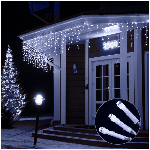 Set 5 x Instalatie franjuri, 50 metri, 1300 LED-uri, Alb Rece