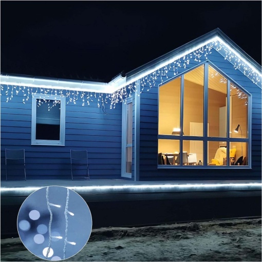 Set 6 x Instalatii franjuri cu FLASH, 60 metri, 1200 LED-uri, Alb Rece, Interconectabile