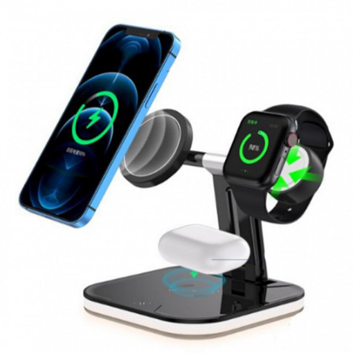 Incarcator Wireless 3 in 1, fast-charge, 25W, compatibil cu AirPods, iWatch, iPhone, Samsung