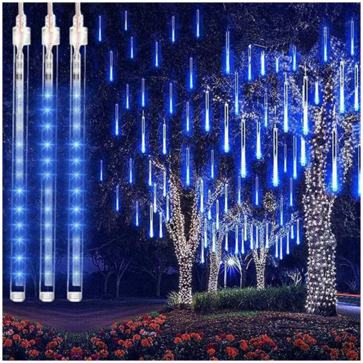 Instalatie 16 turturi luminosi, iluzia unor fulgi de zapada in cadere, Albastru