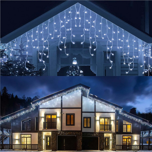 Instalatie perdea franjuri cu FLASH alb rece, turturi interconectabili, 20 metri, 480 LED, Alb Rece