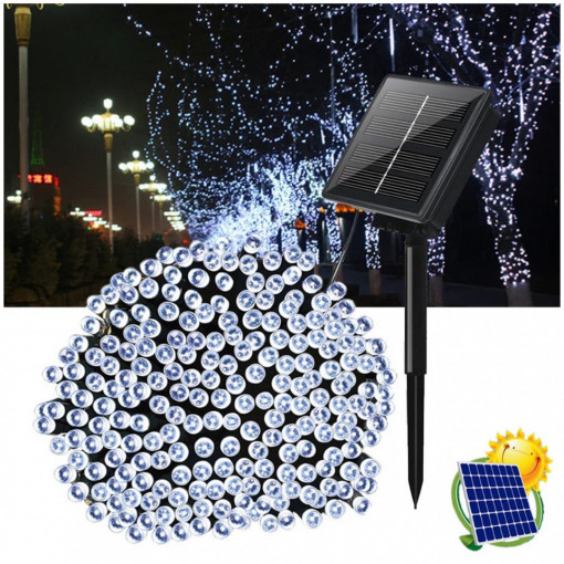 Instalatie solara, 100 led, 12 metri, Alb Rece