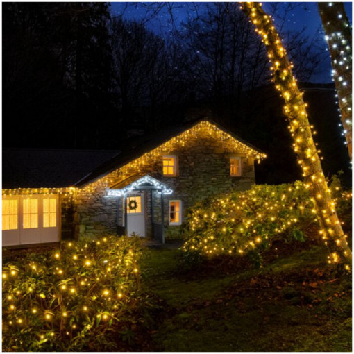 Set 5 x Instalatie franjuri, 50 metri, 1300 LED-uri, Alb Cald