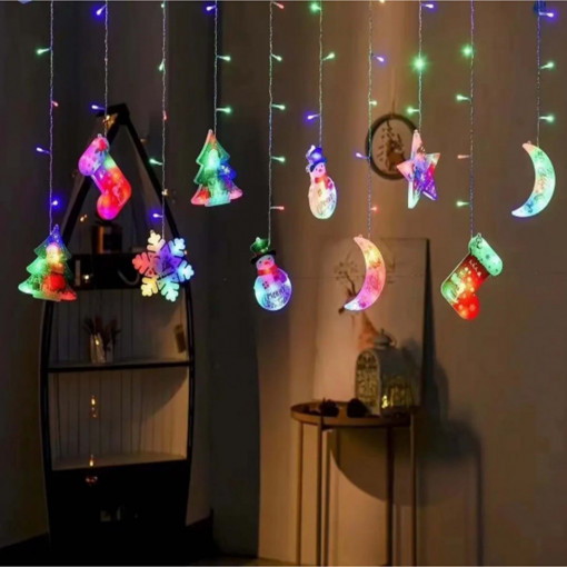 Instalatie perdea de lumini interior, 10 figurine, led Multicolor