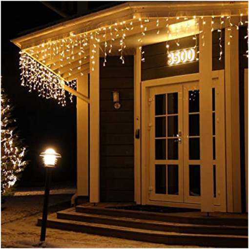 Set 5 x Instalatie tip franjuri, 5 metri, 120 led, Interconectabile, Alb Cald